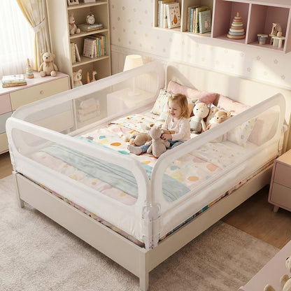 198 cm Long Adjustable Baby Bed Rail Guard with Extra Buckle-White