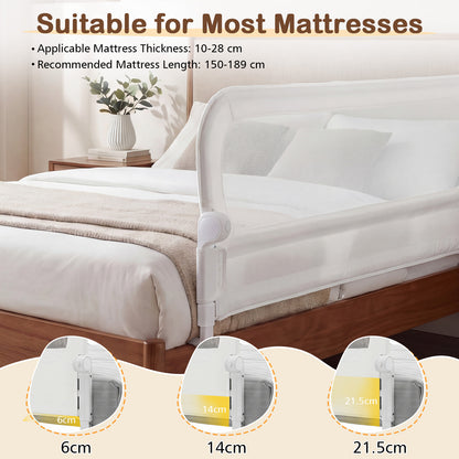 198 cm Long Adjustable Baby Bed Rail Guard with Extra Buckle-White