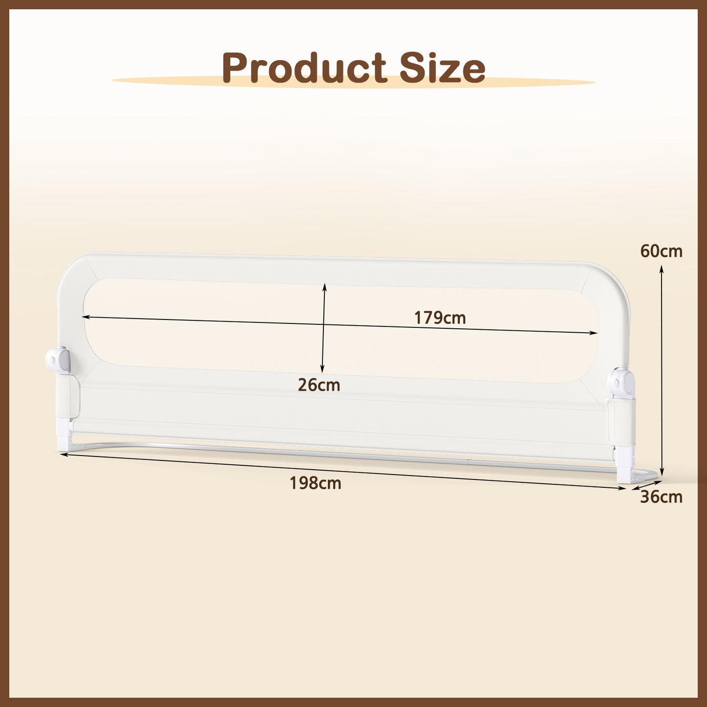 198 cm Long Adjustable Baby Bed Rail Guard with Extra Buckle-White
