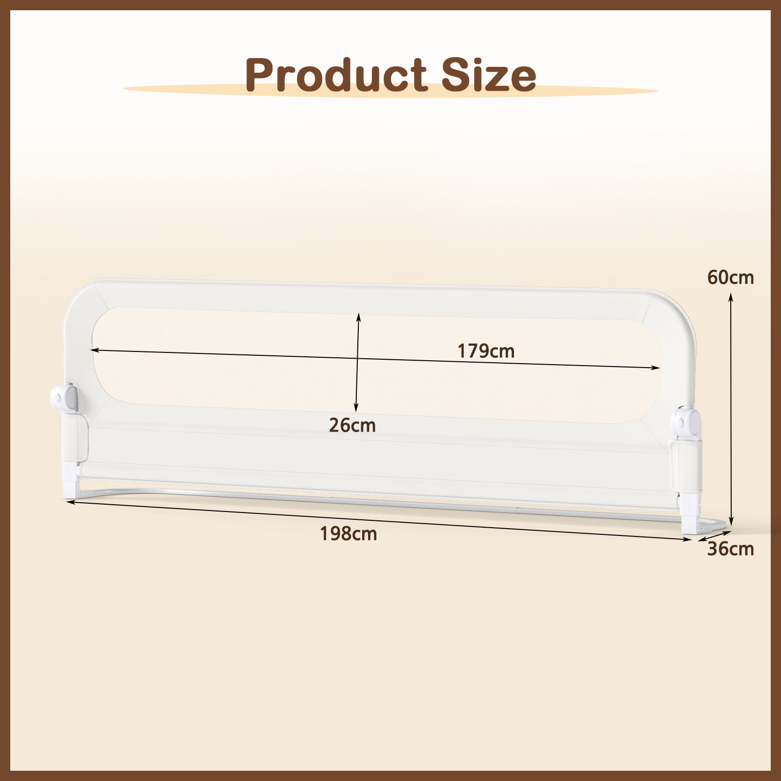 198 cm Long Adjustable Baby Bed Rail Guard with Extra Buckle-White