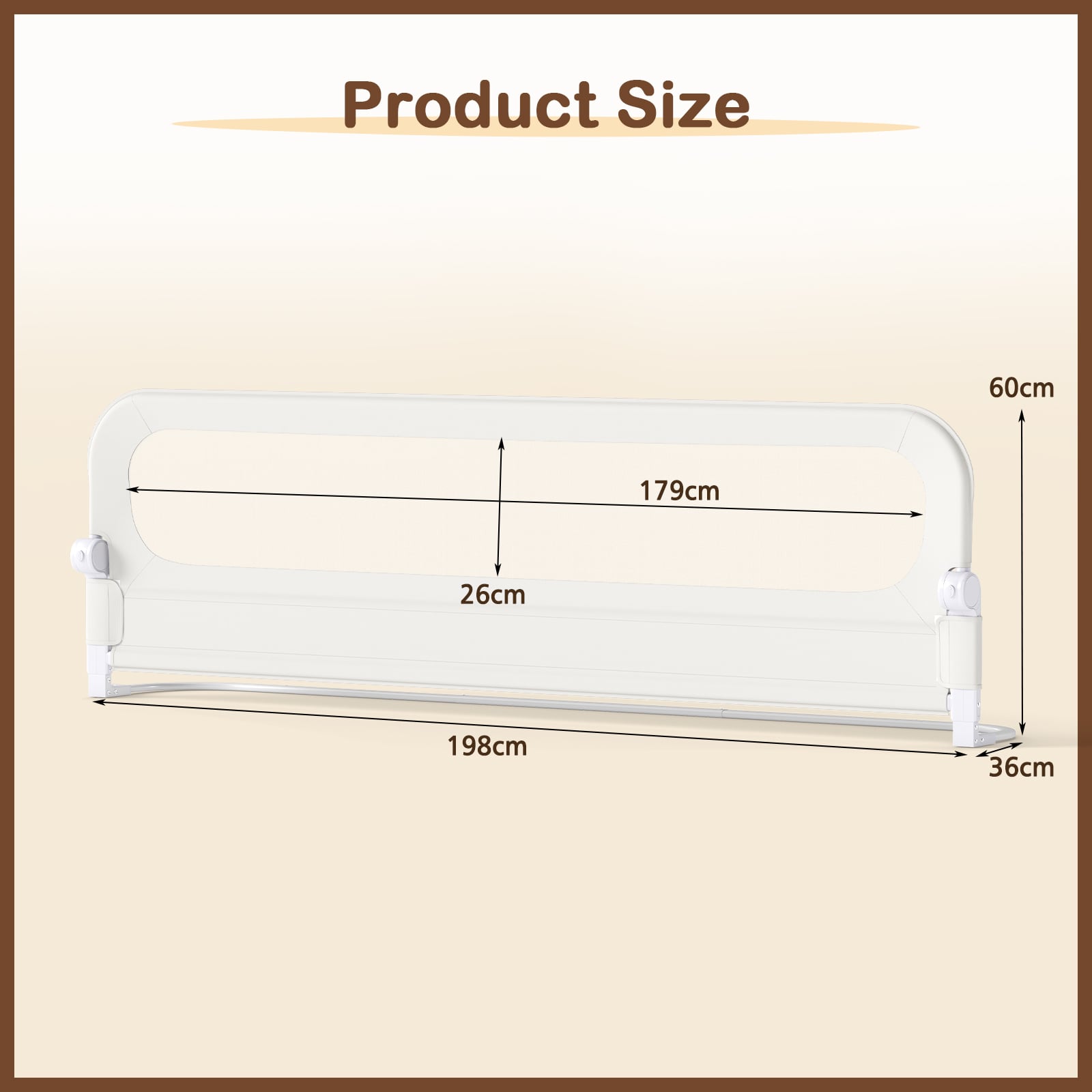 198 cm Long Adjustable Baby Bed Rail Guard with Extra Buckle-White