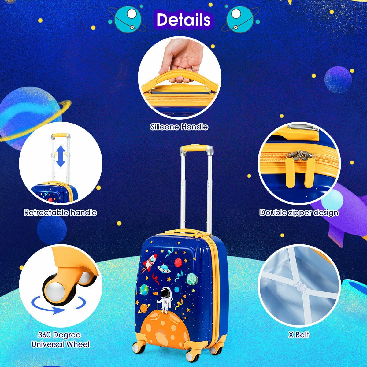 ABS Kids Backpack Luggage Set Children Suitcase Travel Schoo-Navy