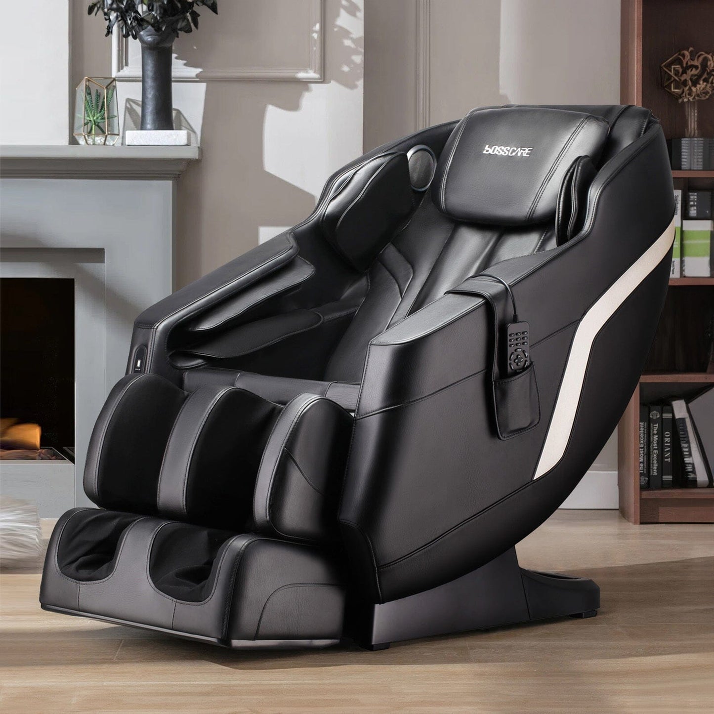 105cm H Real Relax Black Faux Leather Massage Chair with 6 Pre-Set Auto Modes Bluetooth Speaker