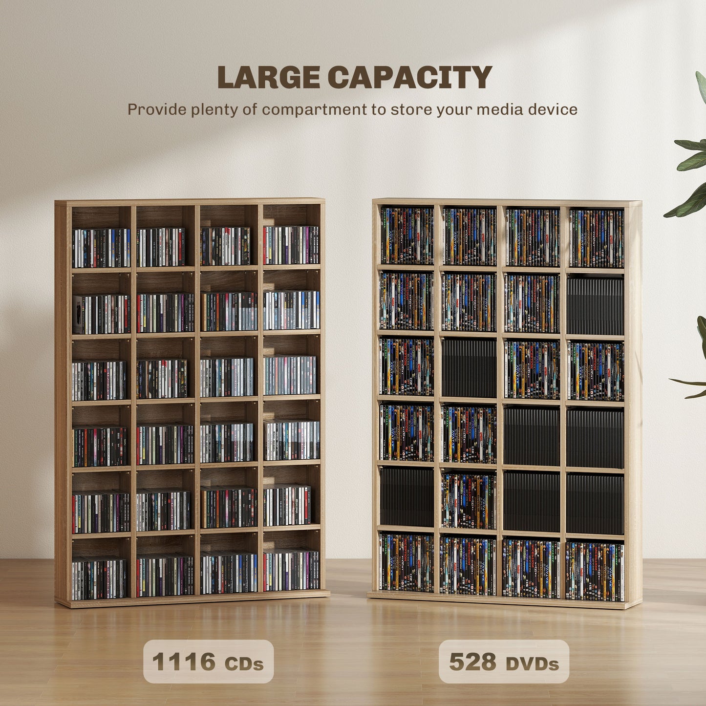 HOMCOM CD Storage Unit with Adjustable Shelves, 89 x 130.5 cm, Nature Wood Finish