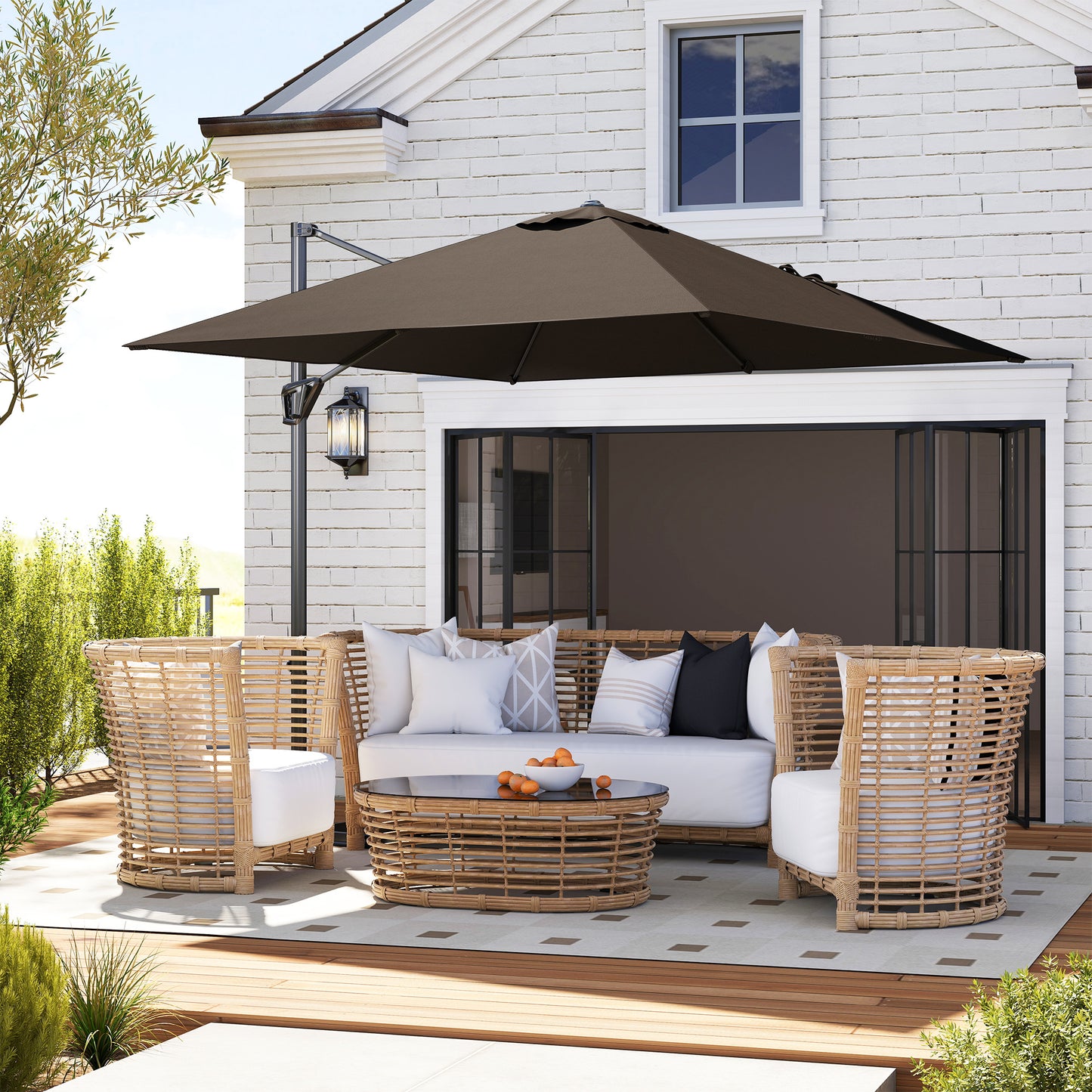 Outsunny Patio Offset Parasol Umbrella - Tan
