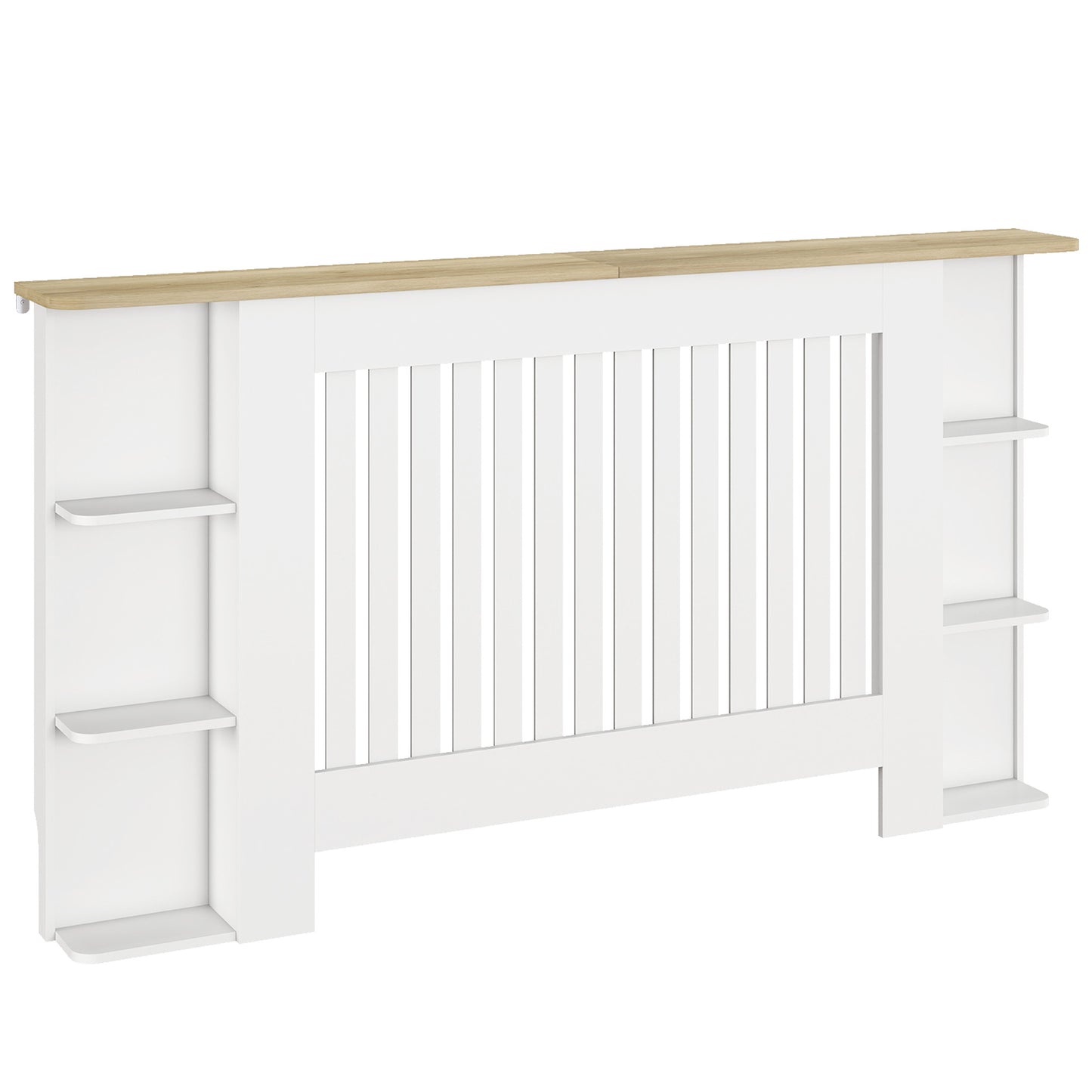 HOMCOM Radiator Cover with Open Storage Shelves, Vertical Slatted Cabinet Shelf Heater Cover for Living Room, Hallway, Large, White (H: 83 / W: 152 / D: 19 cm)