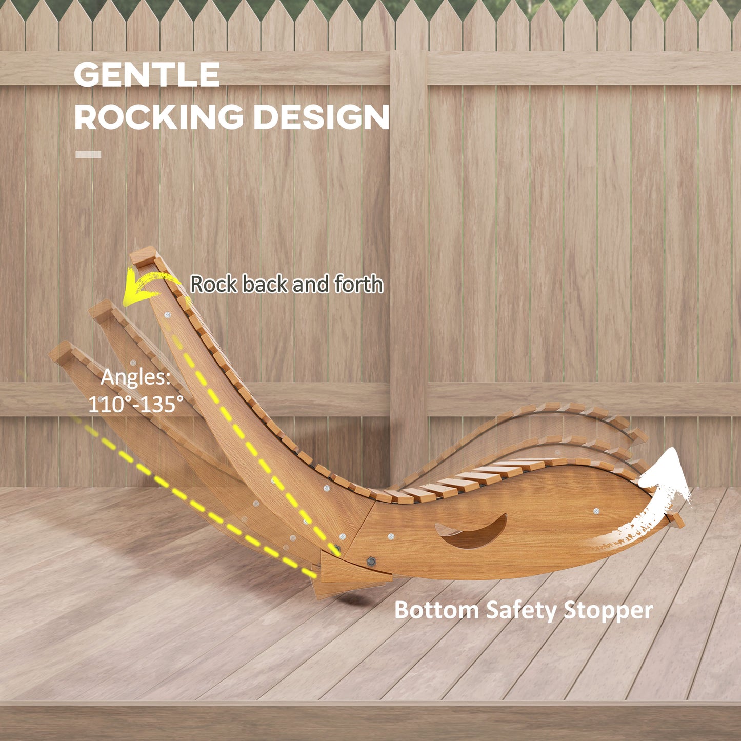 Outsunny Outdoor Rocking Chair w/ Slatted Seat, Wooden Rocking Chair, 130cm x 60cm x 60cm, Light Brown