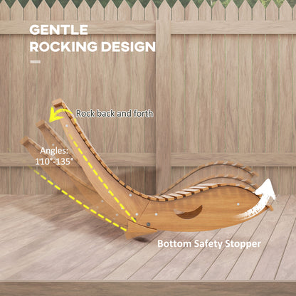 Outsunny Outdoor Rocking Chair w/ Slatted Seat, Wooden Rocking Chair, 130cm x 60cm x 60cm, Light Brown