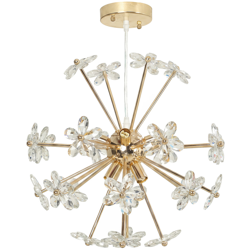 HOMCOM Crystal Chandeliers Ceiling Light with Flower, Modern Pendant Light with Adjustable Height, Ceiling Plate, Clear
