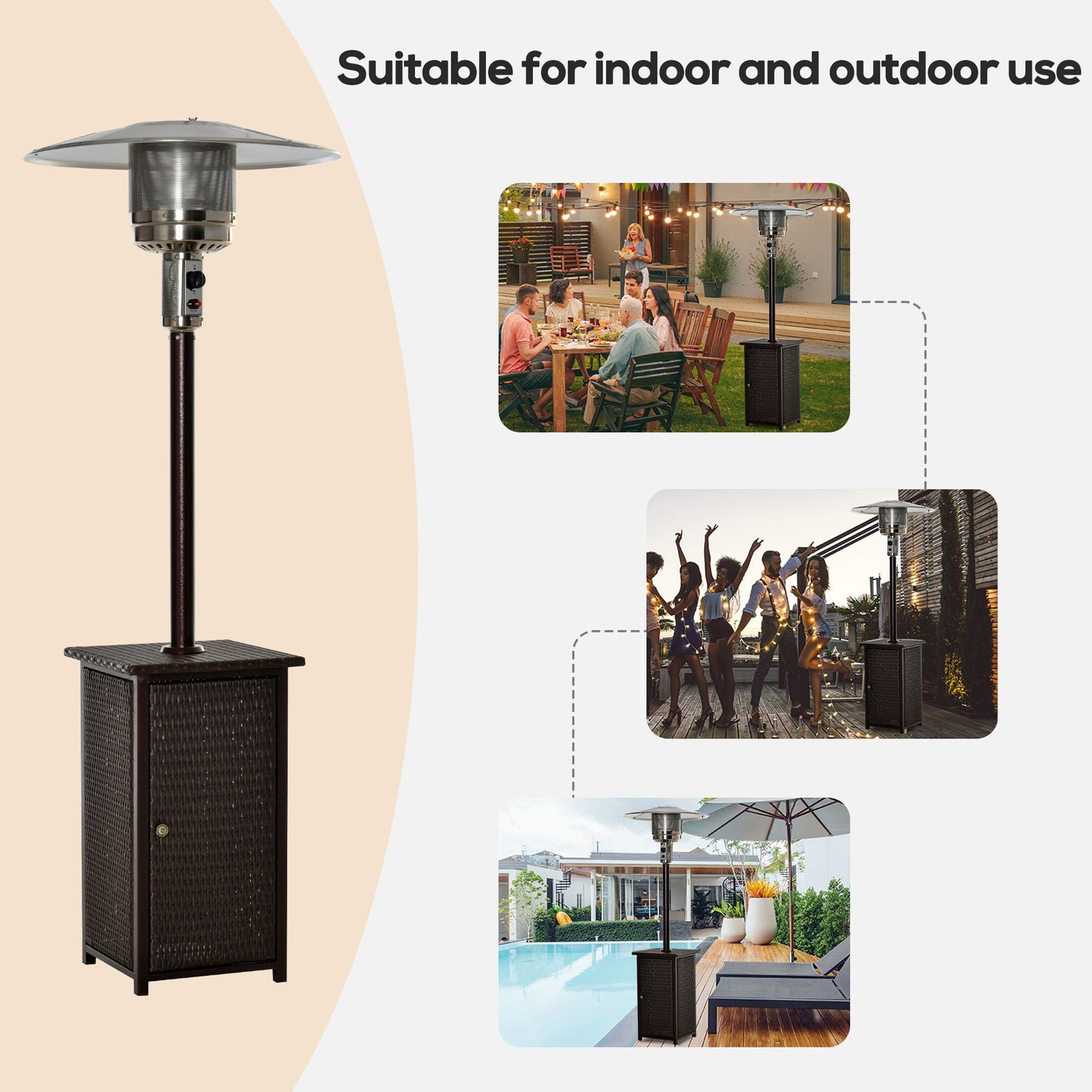 12KW Patio Gas Heater Freestanding Outdoor Garden Heating Rattan Furniture Wicker Table Top