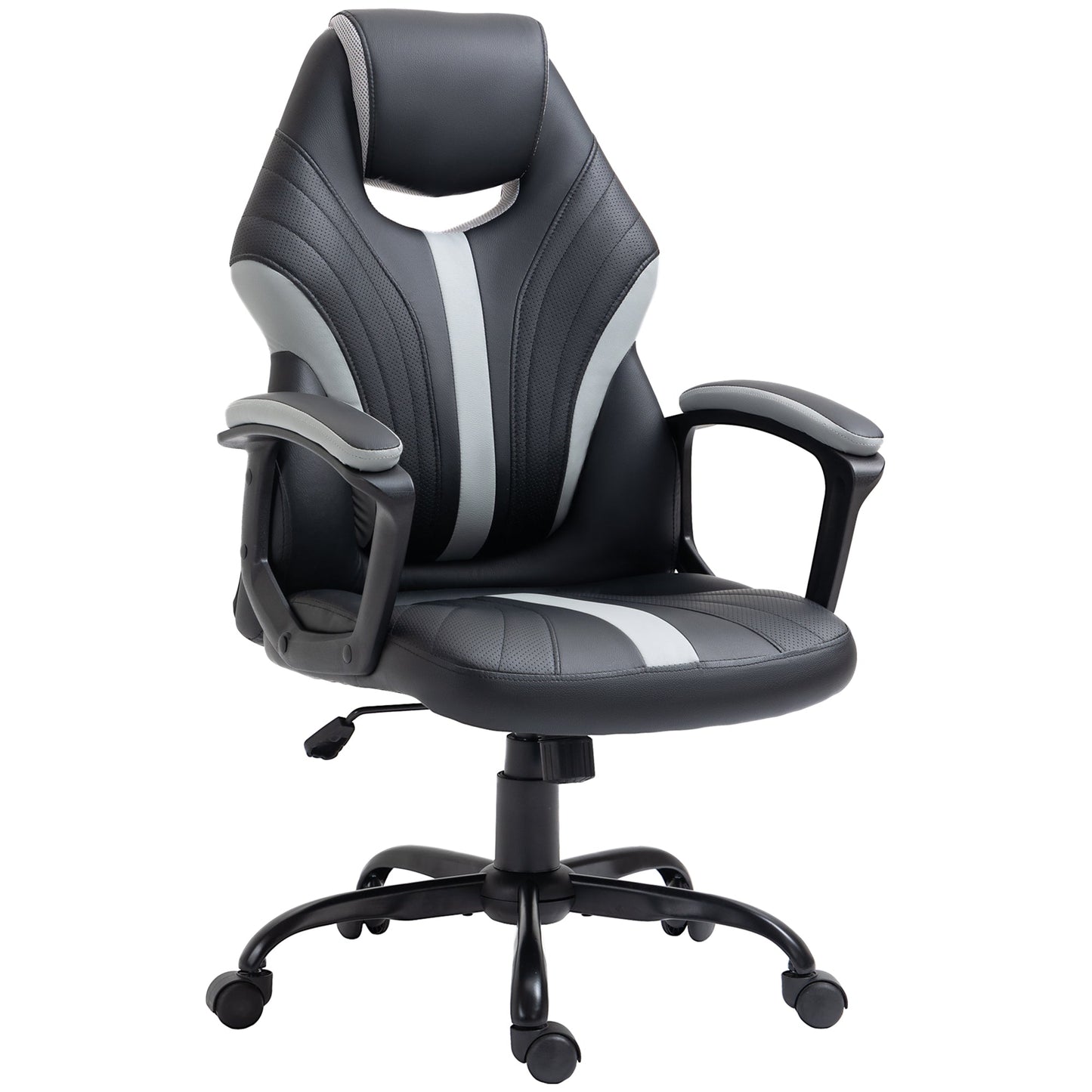 Vinsetto Racing Gaming Chair, Home Office Computer Desk Chair, Faux Leather Gamer Chair with Swivel Wheels, Black Grey