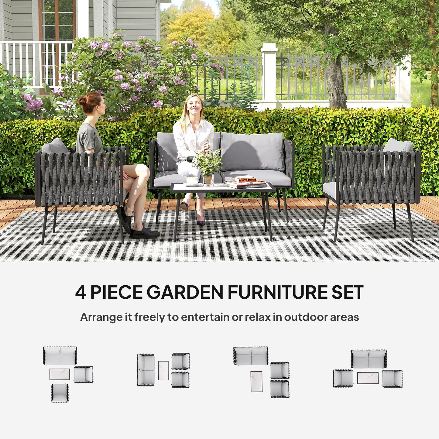 Outsunny 4-Piece Garden Furniture Set with Cushions - Light Grey