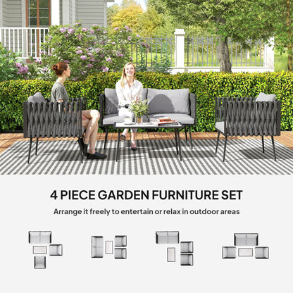 Outsunny 4-Piece Garden Furniture Set with Cushions - Light Grey