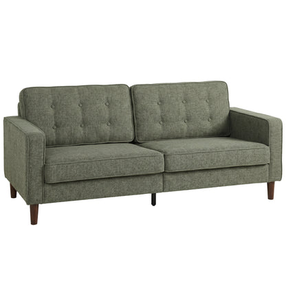 HOMCOM 3 Seater Sofa Button Tufted Upholstered Couch with Wood Legs for Living Room, Green