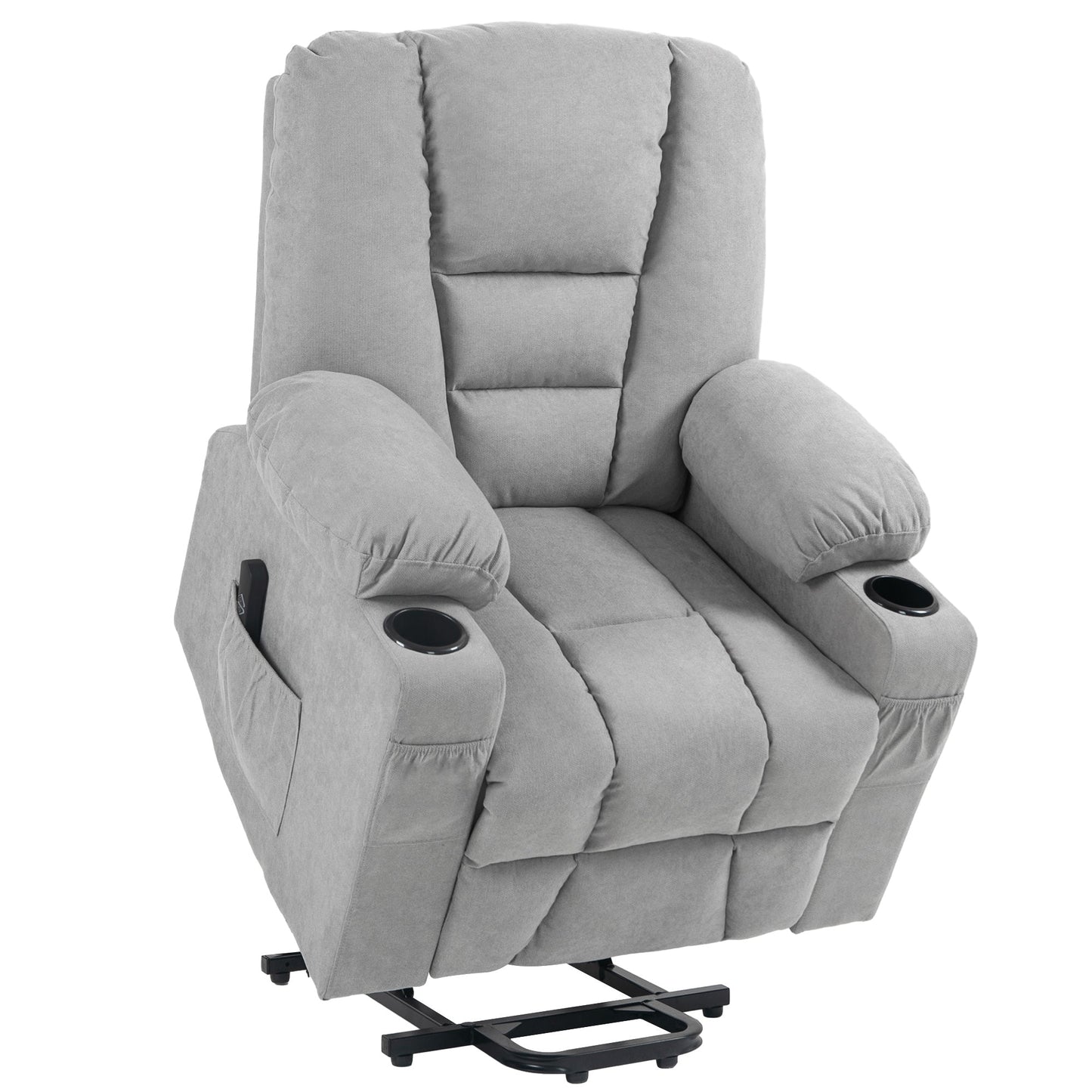 HOMCOM Oversized Riser and Recliner Chairs for the Elderly, Fabric Upholstered Lift Chair for Living Room with Remote Control, Side Pockets, Cup Holder, Light Grey