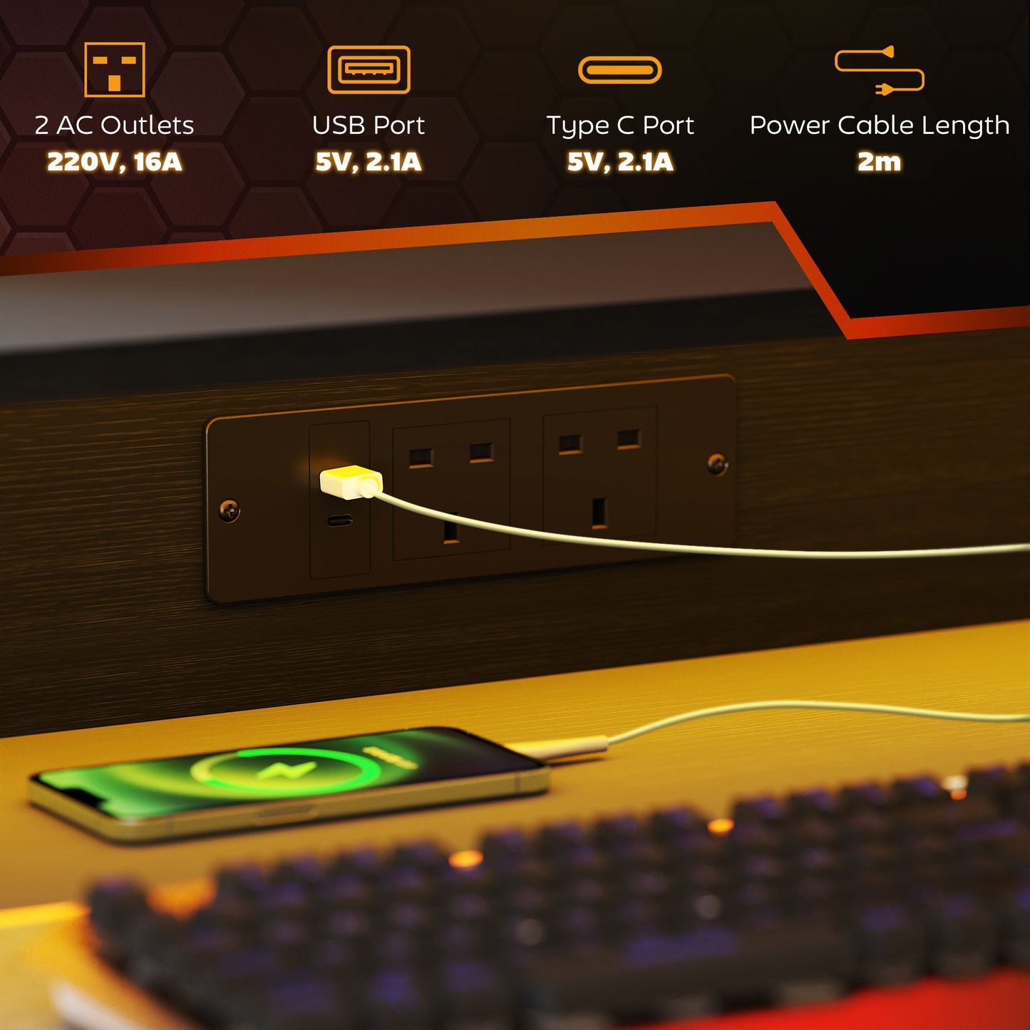 HOMCOM Two-Level LED Gaming Desk - Black