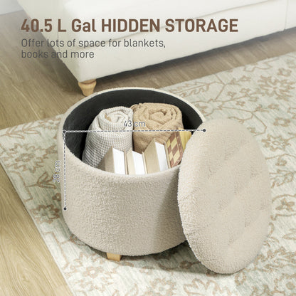 HOMCOM 40.5L Teddy Fleece Storage Ottoman - Cream White