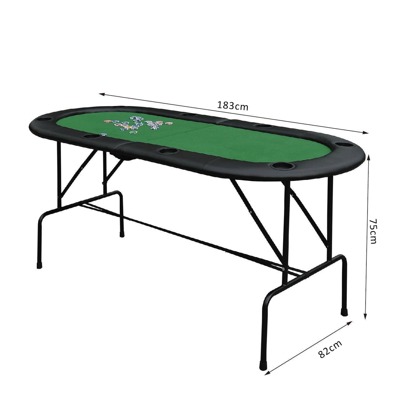 1.83m Foldable Poker Table With Chip Trays, Drink Holders