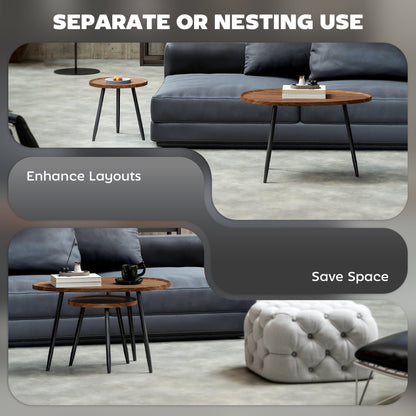 HOMCOM Nesting Coffee Table Set of 2, 80cm Modern Stacking End Side Table with Metal Legs for Living Room Bedroom Office, Chestnut Wood Effect