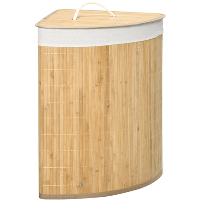 HOMCOM Bamboo Laundry Basket with Lid, 55 Litres Laundry Hamper with Removable Washable Lining, Corner Washing Baskets, 38 x 38 x 57cm, Natural