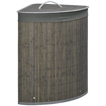 HOMCOM Bamboo Laundry Basket with Lid, 55 Litres Laundry Hamper with Removable Washable Lining, Corner Washing Baskets, 38 x 38 x 57cm, Grey