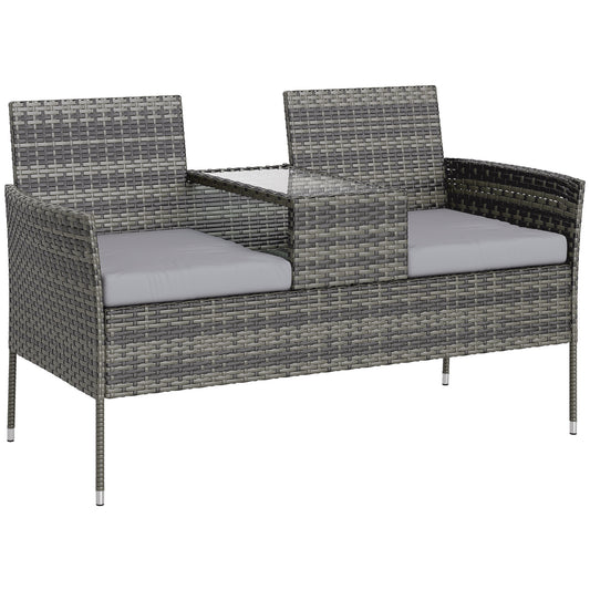 Outsunny Two-Seat Rattan Chair, with Middle Table - Charcoal Grey