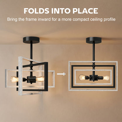 HOMCOM Ceiling Light Fixtures, Industrial Ceiling Lighting with Wood Frame, Bulbs Not Included, Black