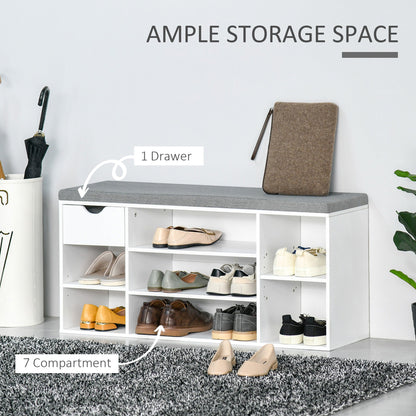HOMCOM Shoe Storage Bench with Cushion - White