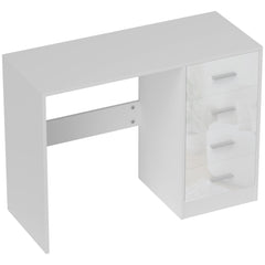 HOMCOM Computer Desk with Drawers, Dressing Table, High Gloss Home Office Writing Workstation, White
