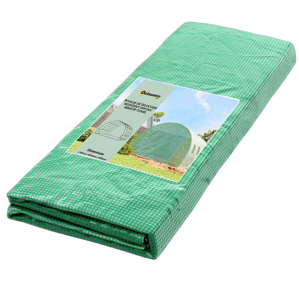 Outsunny 4 x 3 x 2m Polytunnel Greenhouse Replacement Cover ONLY Winter Garden Plant PE Cover for Tunnel Walk-in Greenhouse with Roll-up Windows Door Outdoor, Green