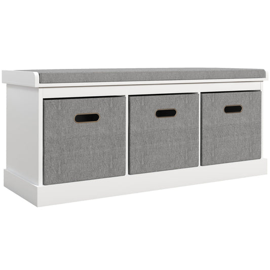 HOMCOM Three-Drawer Shoe Storage Bench, with Padded Top Seat - White