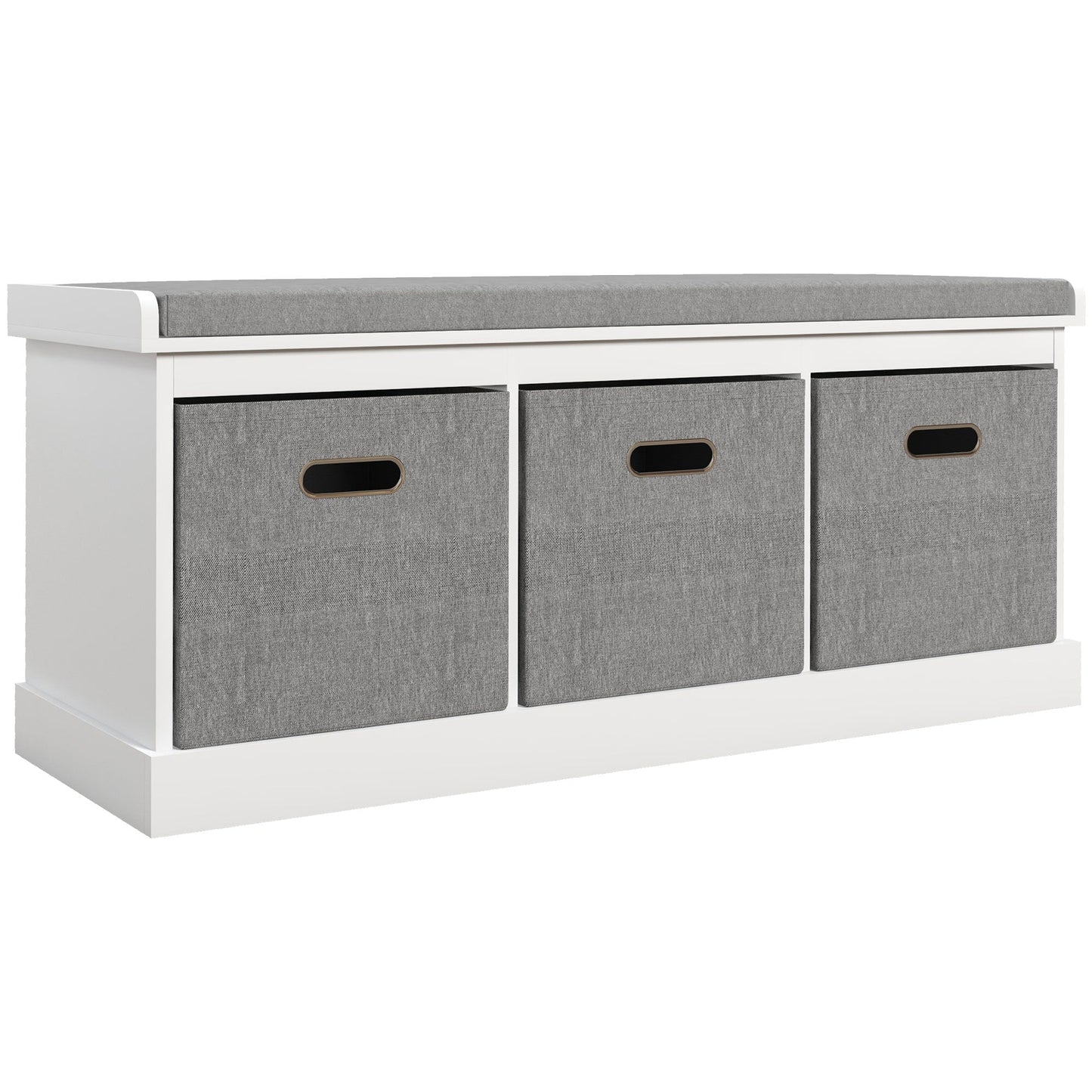 HOMCOM Three-Drawer Shoe Storage Bench, with Padded Top Seat - White