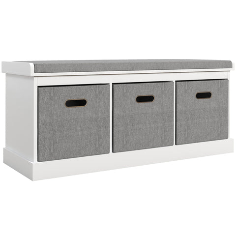 HOMCOM Three-Drawer Shoe Storage Bench, with Padded Top Seat - White