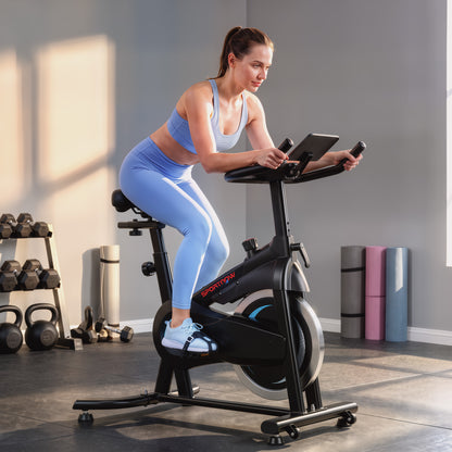 SPORTNOW Exercise Bike, Indoor Stationary Bike with Smart APP, 0-100% Magnetic Resistance, Adjustable Seat & Handlebars, Wheels