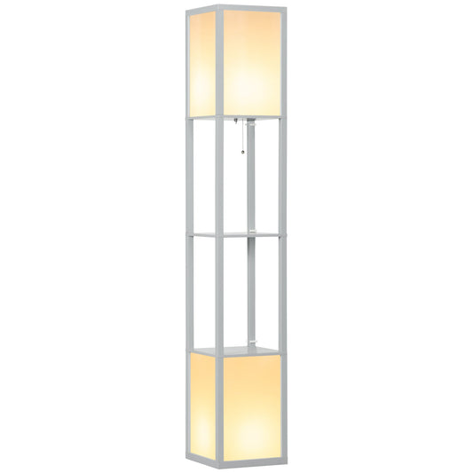 HOMCOM Modern Shelf Floor Lamp with Dual Ambient Light, Standing Lamp Living Room, Bedroom, 156cm, Grey