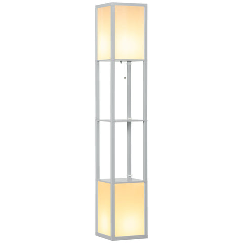 HOMCOM Modern Shelf Floor Lamp with Dual Ambient Light, Standing Lamp Living Room, Bedroom, 156cm, Grey