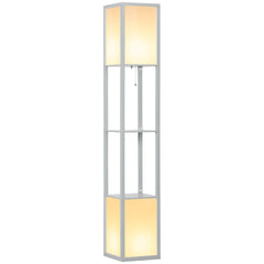 HOMCOM Modern Shelf Floor Lamp with Dual Ambient Light, Standing Lamp Living Room, Bedroom, 156cm, Grey