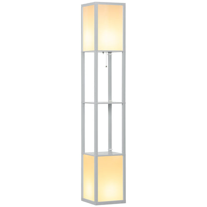 HOMCOM Modern Shelf Floor Lamp with Dual Ambient Light, Standing Lamp Living Room, Bedroom, 156cm, Grey