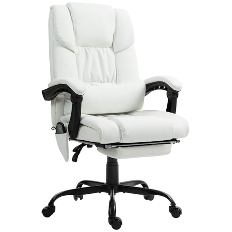 Vinsetto 6-Point Massage Office Chair, PU Leather Desk Chair with Adjustable Height and Footrest for Home Office, White
