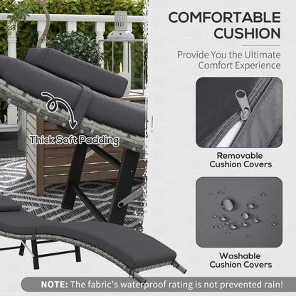 Outsunny Rattan Folding Sun Lounger Outdoor Chair with Cushion and Pillow Grey