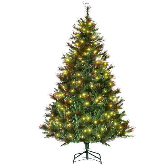 HOMCOM 1.8m 6ft Pre-Lit Christmas Tree Artificial Spruce Xmas Tree Warm White LED Holiday Decor with Metal Stand