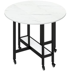 HOMCOM Folding Dining Table, Drop Leaf Table with Open Shelf, Rolling Kitchen Table for Dining Room, Small Spaces, White Marble