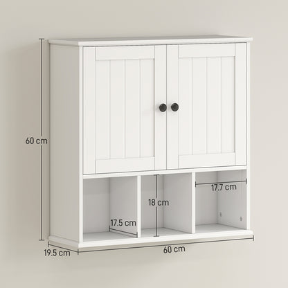 HOMCOM Farmhouse Bathroom Wall Cabinet, Wall Mounted Medicine Cabinet with Adjustable Shelf, Open Compartments, White