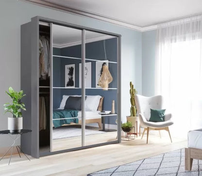 Favianus 2 Door Mirrored Sliding Wardrobe 180cm - Grey, White, Oak