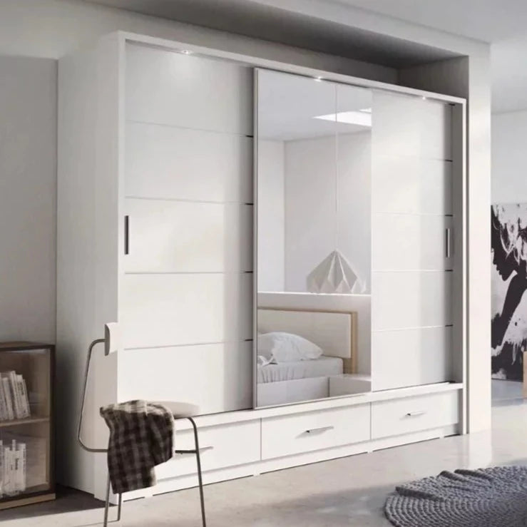 Deming 3 Door Sliding Wardrobe 250cm - White, Grey or Black