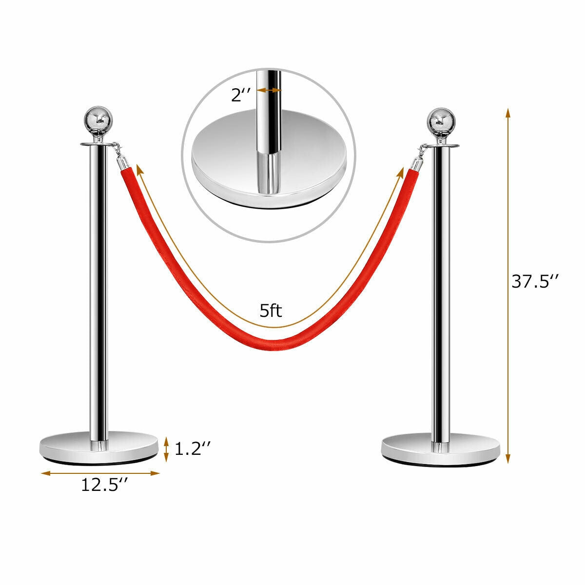 6 Pieces Stanchion Posts Queue Pole