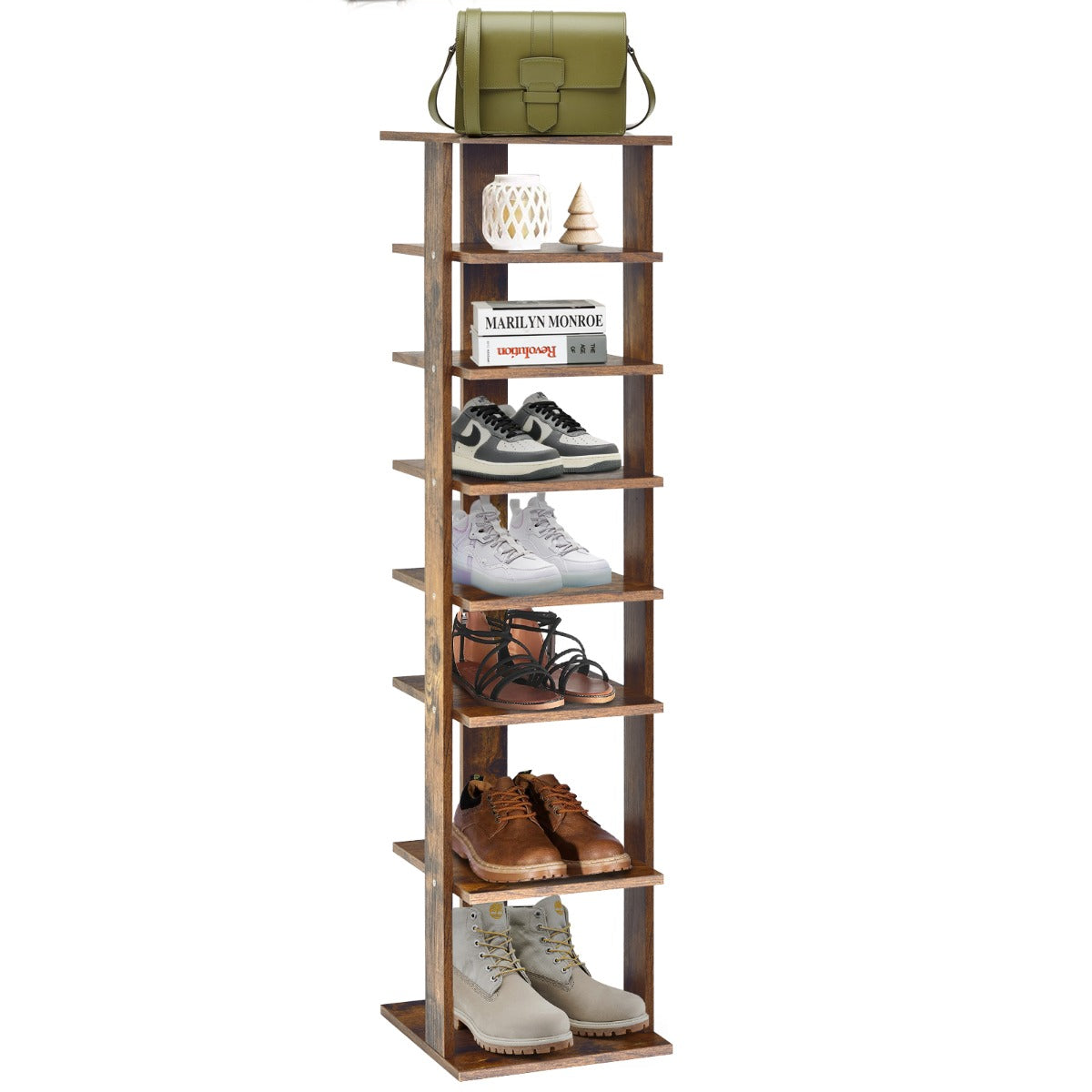 Wooden Vertical Shoe Rack with 7 Shelves-Brown