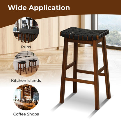 78cm Saddle Barstools with Woven Curved Seat for Kitchen-Black &amp; Brown