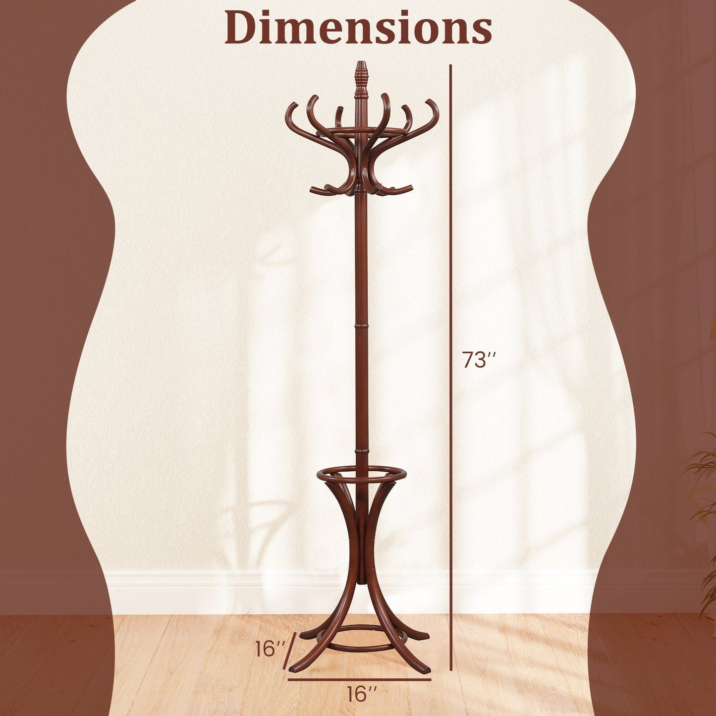 Free-standing Jacket Stand with Umbrella for Living Room-Brown