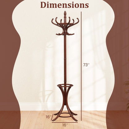 Free-standing Jacket Stand with Umbrella for Living Room-Brown